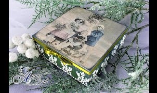 Christmas themed wooden box with children