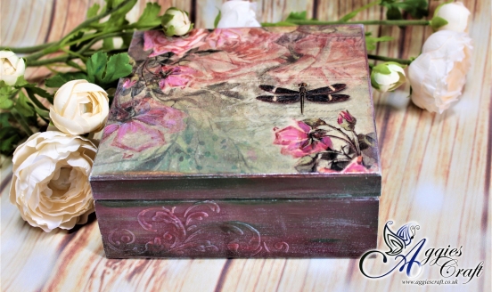 Wooden Box with Pink Roses